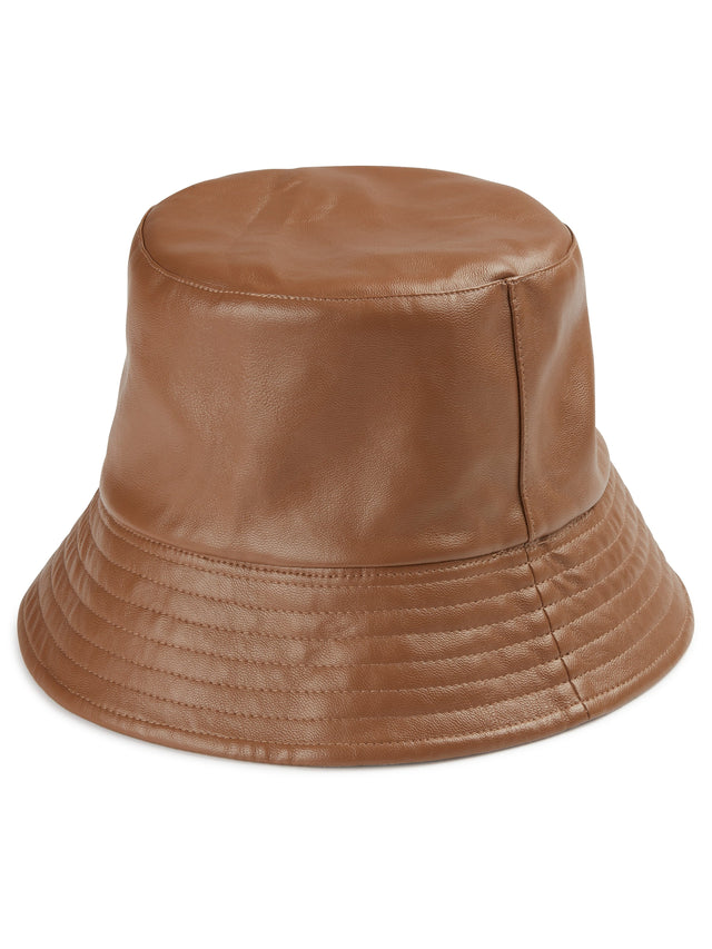 כובע באקט דמוי עור באנקי חום