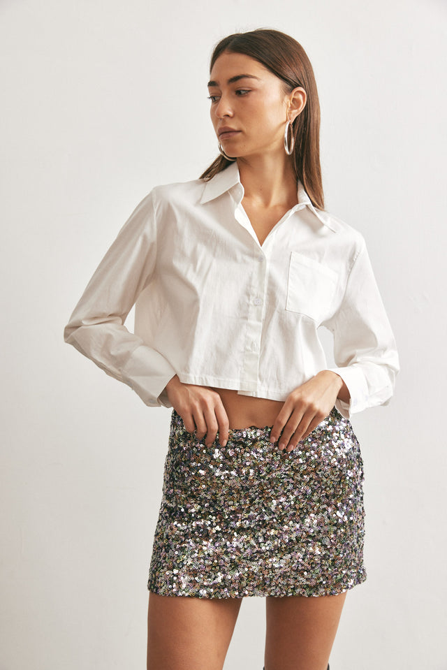 חצאית פאייטים מיני כסופה כהה