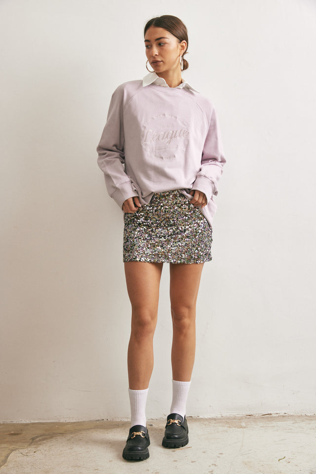 חצאית פאייטים מיני כסופה כהה