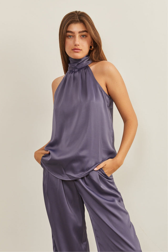 גופיית קולר סיקרט סאטן כחול עמוק