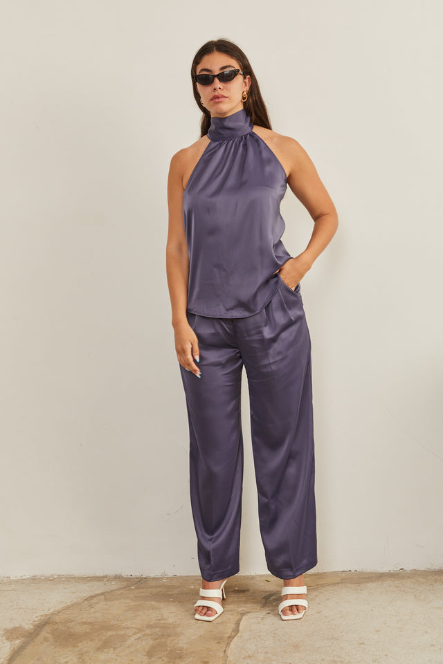 גופיית קולר סיקרט סאטן כחול עמוק