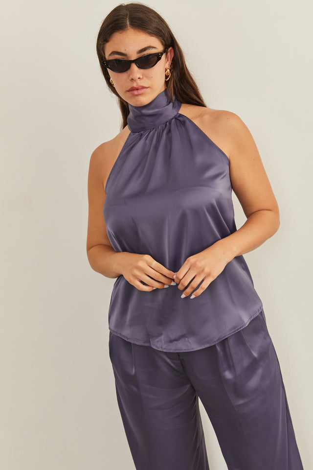 גופיית קולר סיקרט סאטן כחול עמוק