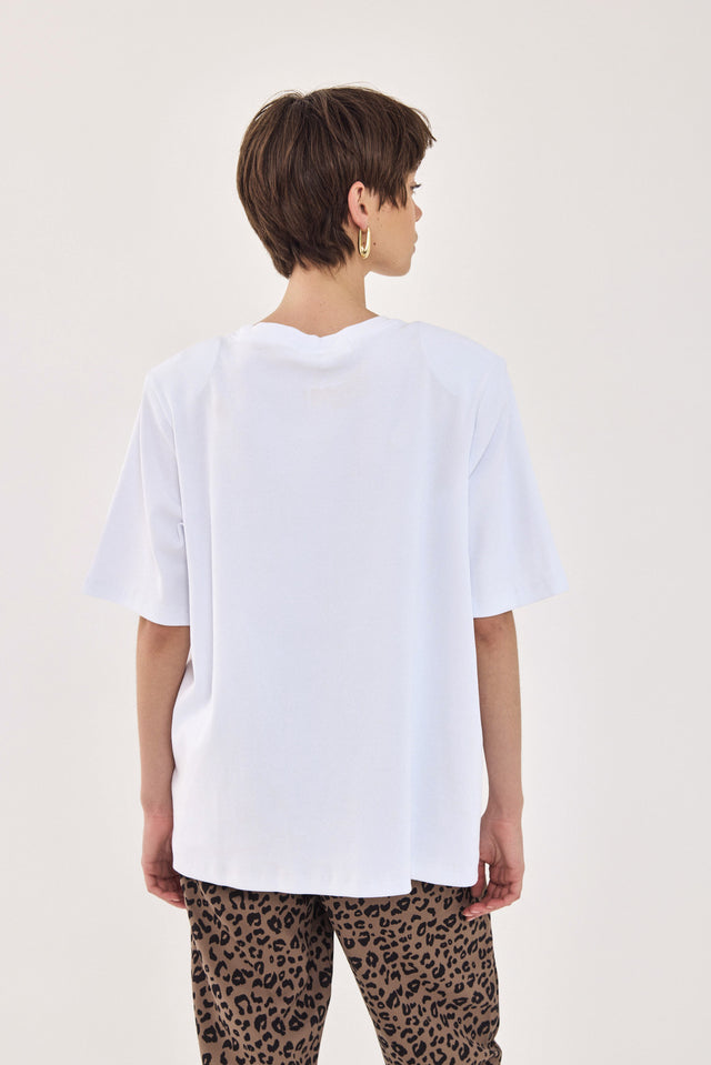 חולצת סורבה אוברסייז ריב כריות נשלפות קצרה לבנה