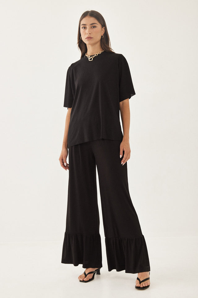 חולצת ריב ספיריט שרוולי פעמון כריות נשלפות שחורה