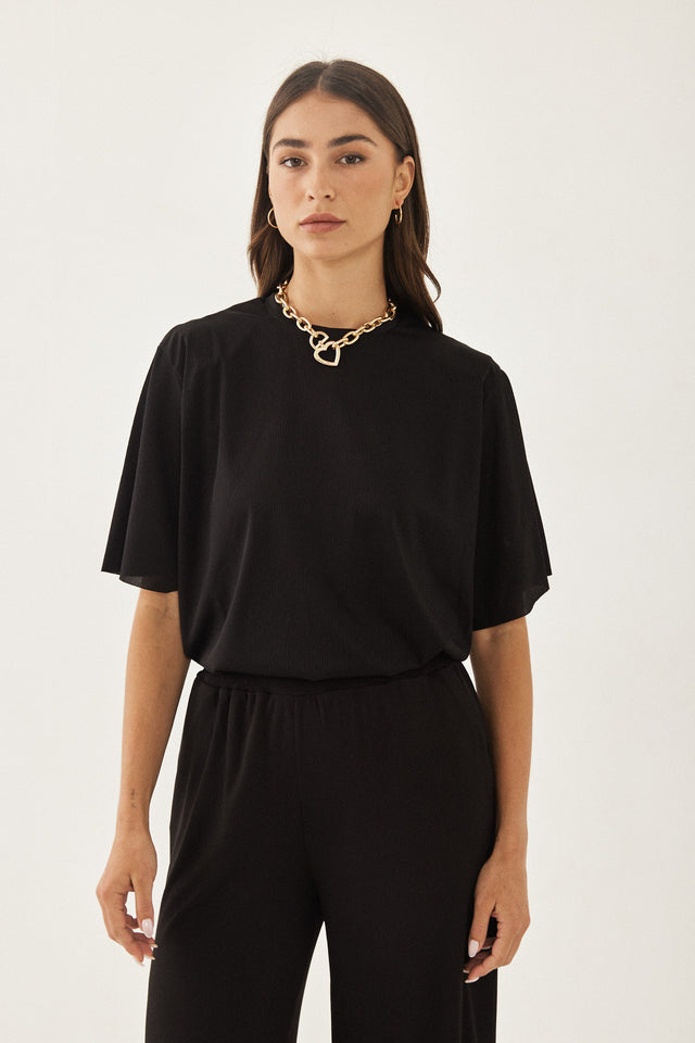 חולצת ריב ספיריט שרוולי פעמון כריות נשלפות שחורה