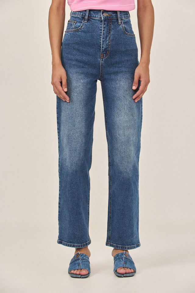 מכנסי ג'ינס גולדי ארוך כחול משופשף