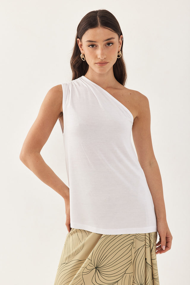 גופיית כתף אחת טרי לבנה