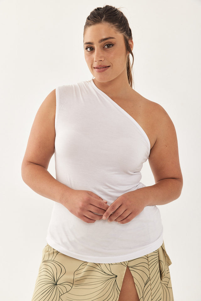 גופיית כתף אחת טרי לבנה