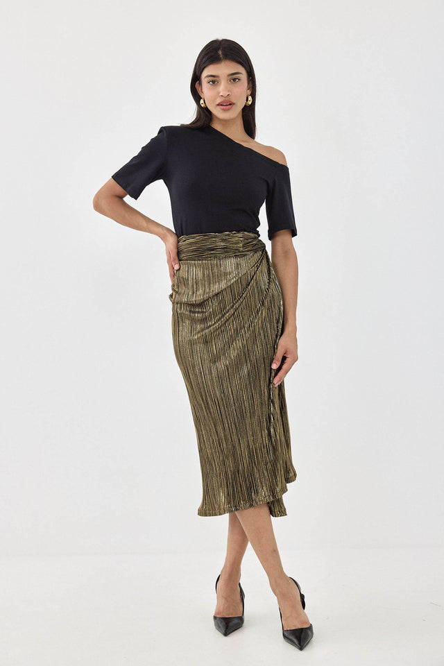 חצאית מעטפת מיאגי פליסה LIGHT שחור זהב