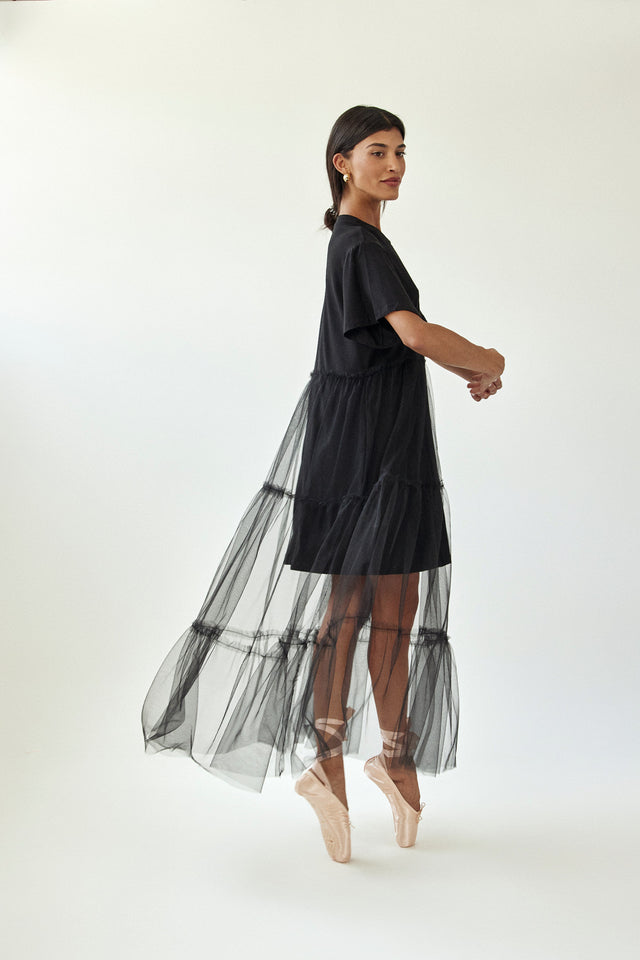 שמלת טול שקופה גבריאל שחורה