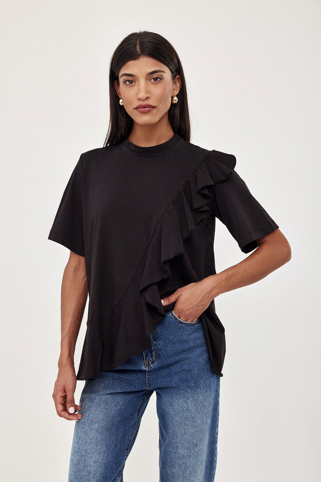 חולצת סוזאן דיטייל וולאן אה-סימטרי שחורה