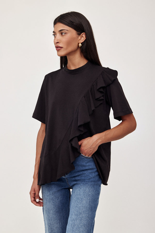 חולצת סוזאן דיטייל וולאן אה-סימטרי שחורה