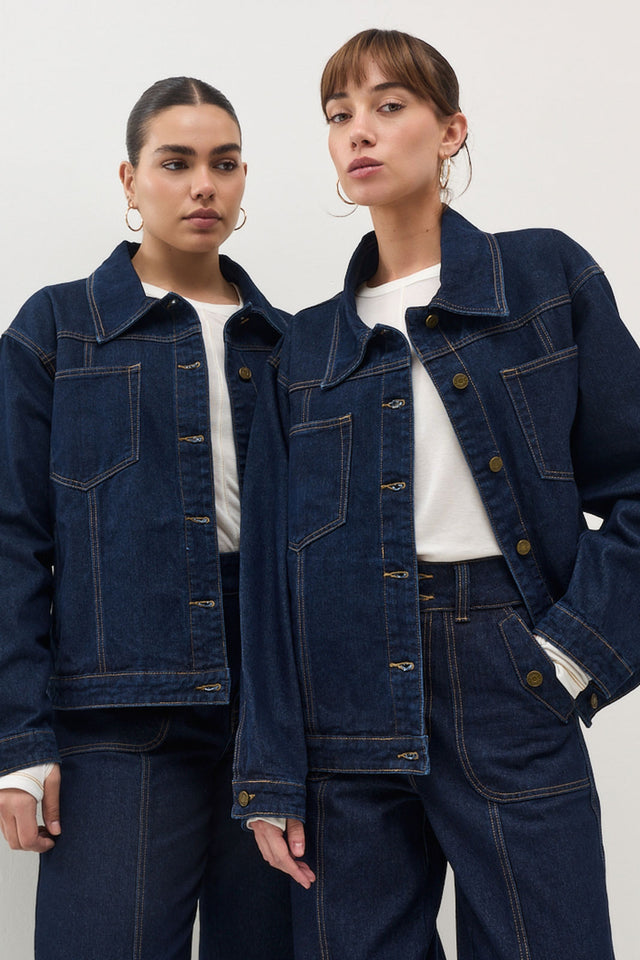 ז'קט ג׳ינס קאנולי תיפורים כחול כהה