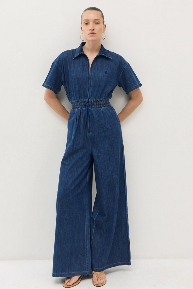 אוברול זיפר ג׳ינס וונט ספייסי קצר נייבי