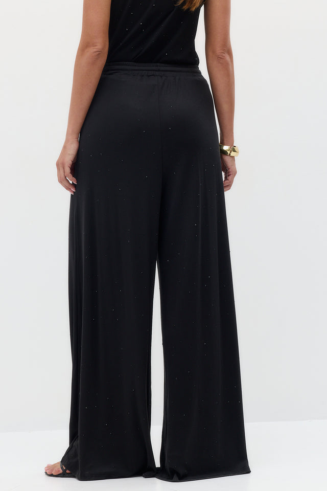 מכנסי ספיריט ריינסטונס זרקונים מתרחבים שחורים