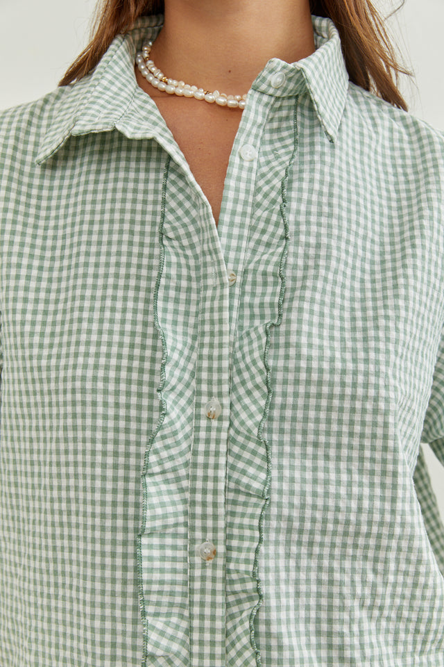 חולצה מכופתרת אריאנה בויפרנד דיטייל פפלום משבצות ירוק