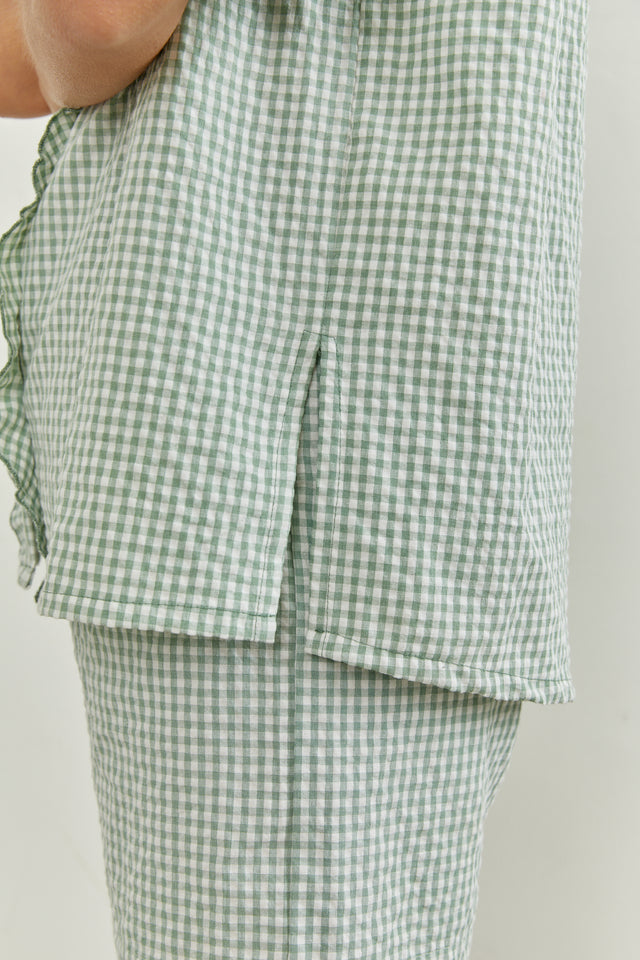 חולצה מכופתרת אריאנה בויפרנד דיטייל פפלום משבצות ירוק