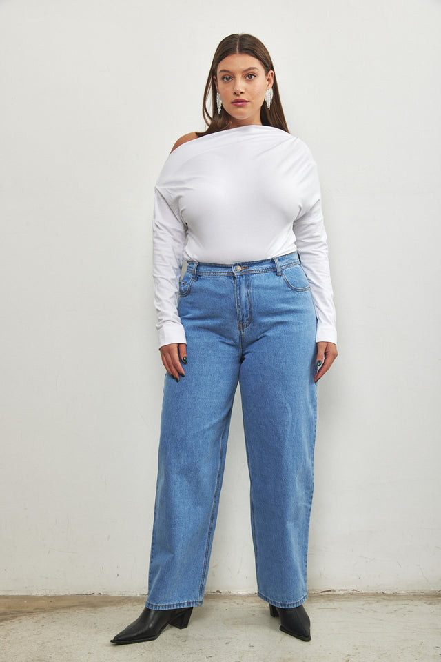 מכנסי ג'ינס ויקטוריה גזרת MOM כחול בהיר
