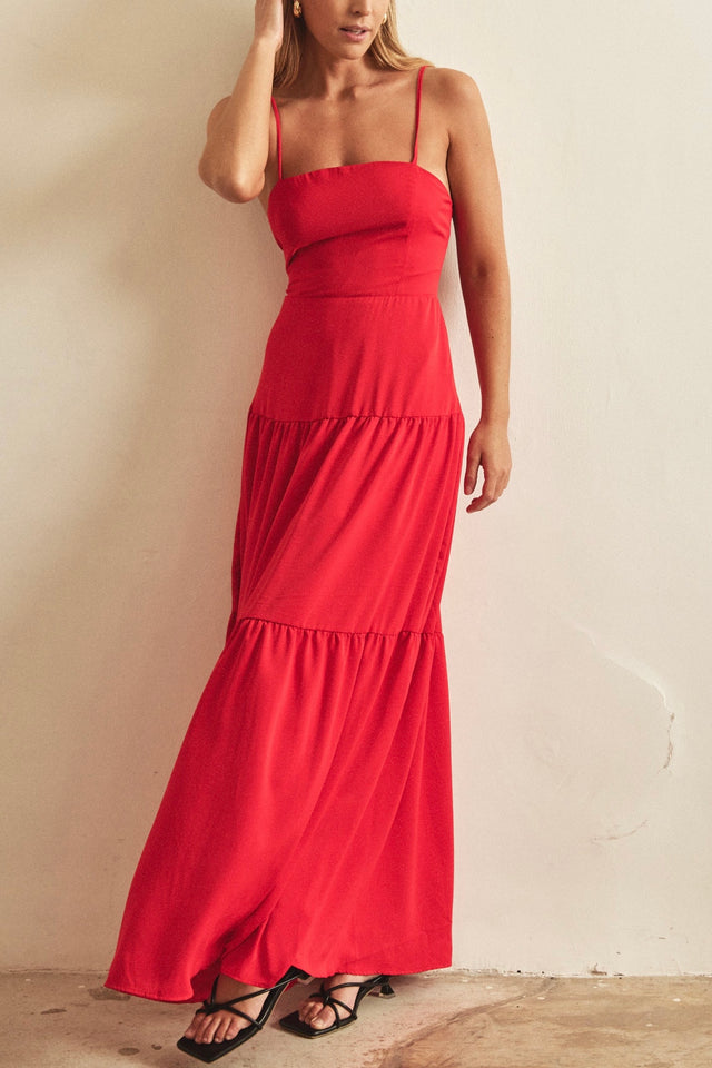 שמלת פלור מקסי אדומה