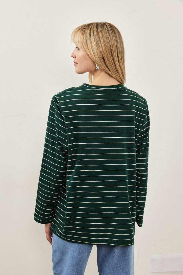 חולצת מנדי אוברסייז פרנצ' טרי ירוק פסים