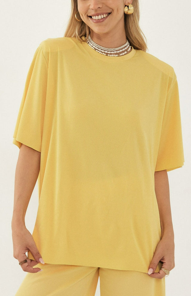 חולצת ריב ספיריט שרוולי פעמון כריות נשלפות צהובה