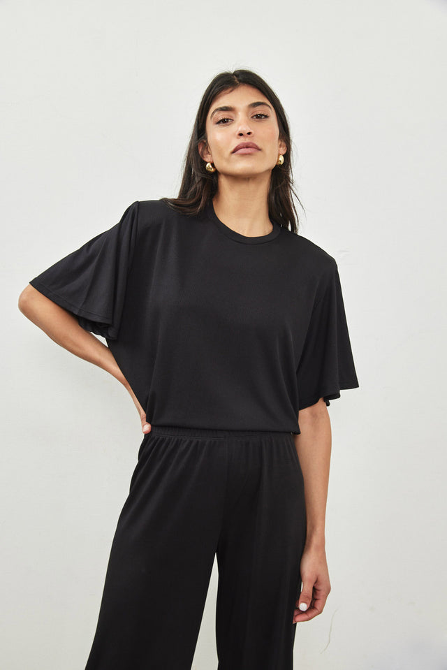 חולצת ריב ספיריט שרוולי פעמון כריות נשלפות שחורה