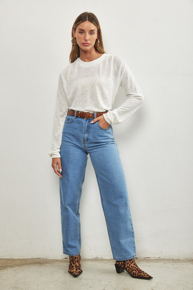 מכנסי ג'ינס ויקטוריה גזרת MOM כחול בהיר