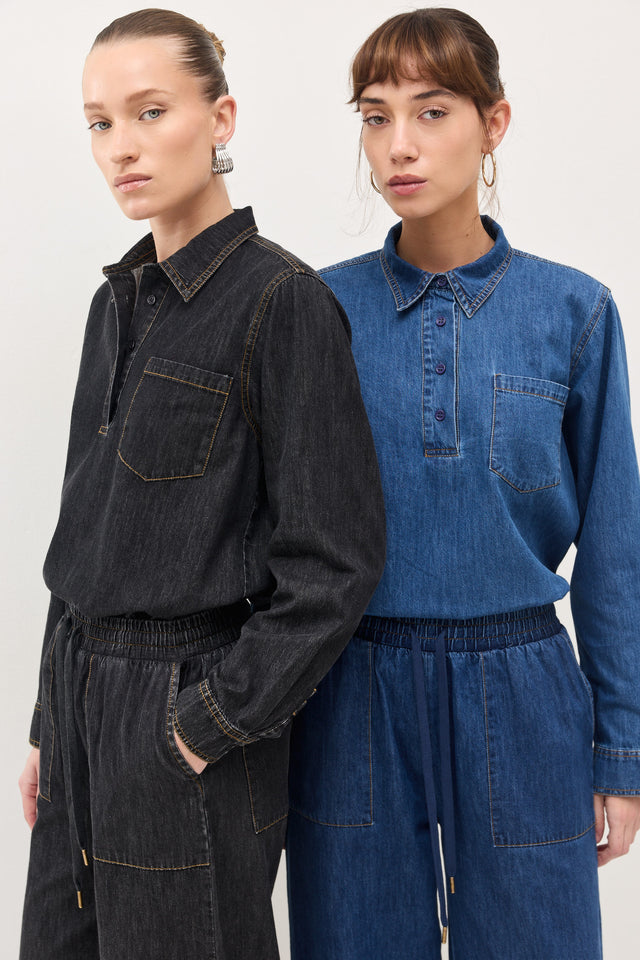 חולצת ג'ינס זואי פולו וואש שחור