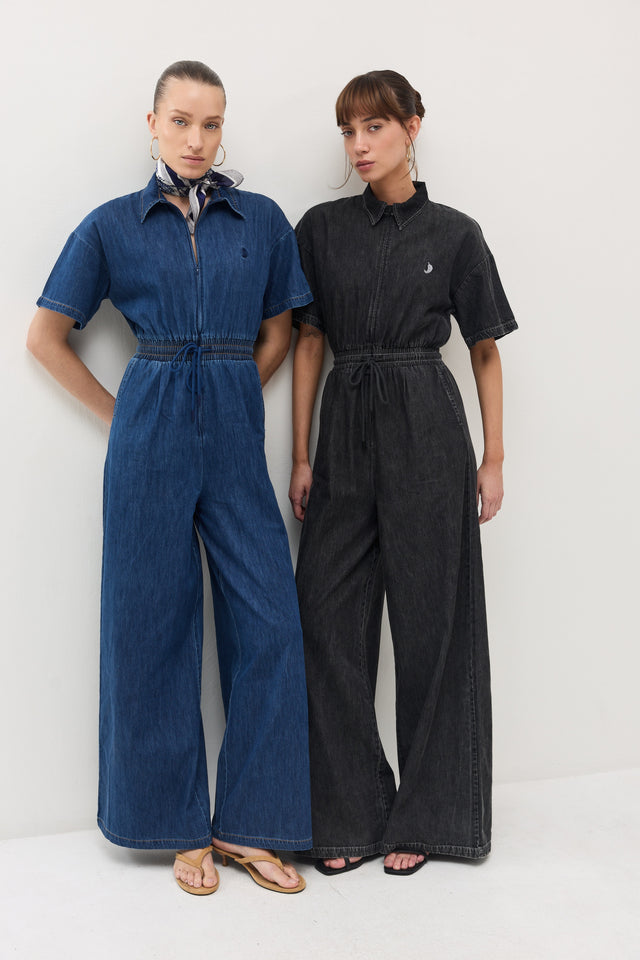 אוברול זיפר ג׳ינס וונט ספייסי קצר שחור