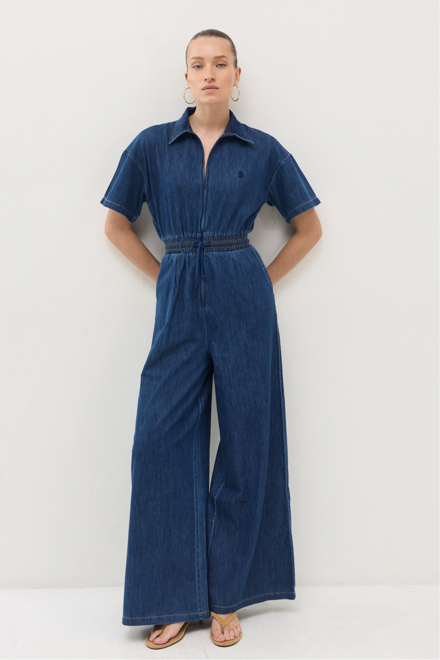 אוברול זיפר ג׳ינס וונט ספייסי קצר נייבי