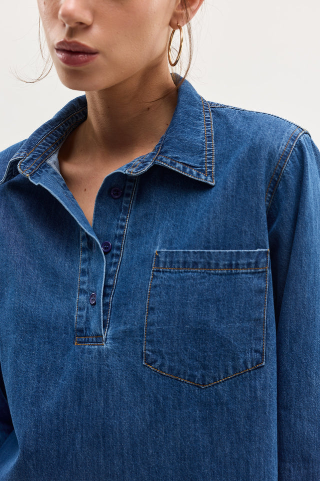 חולצת ג'ינס זואי פולו וואש כחול כהה