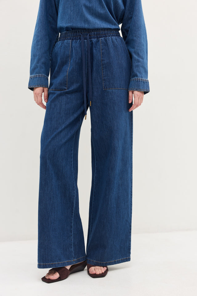 מכנסי ג'ינס זואי גומי במתניים וואש כחול כהה