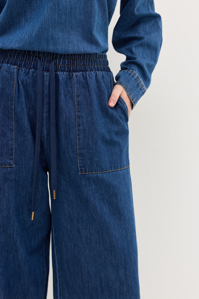 מכנסי ג'ינס זואי גומי במתניים וואש כחול כהה