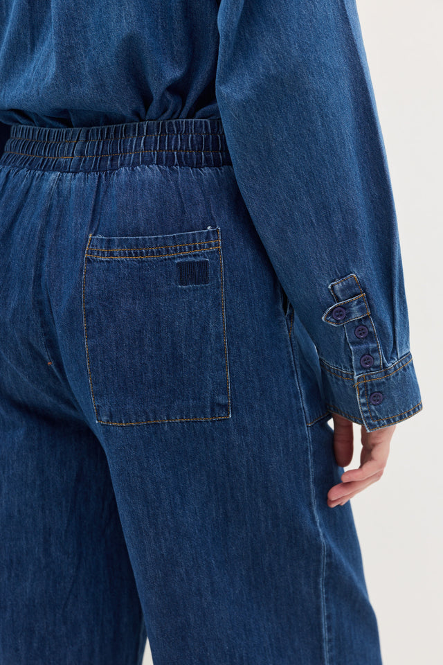 מכנסי ג'ינס זואי גומי במתניים וואש כחול כהה