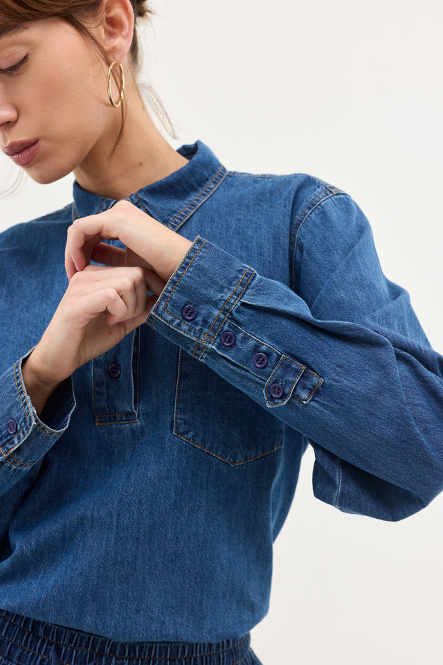 חולצת ג'ינס זואי פולו וואש כחול כהה