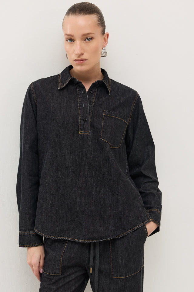 חולצת ג'ינס זואי פולו וואש שחור