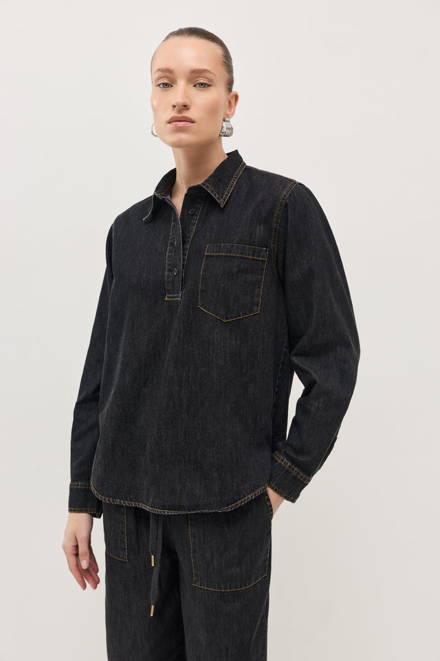 חולצת ג'ינס זואי פולו וואש שחור