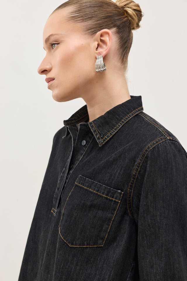 חולצת ג'ינס זואי פולו וואש שחור