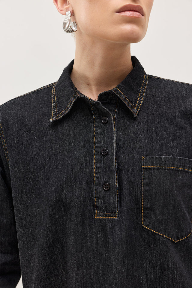 חולצת ג'ינס זואי פולו וואש שחור