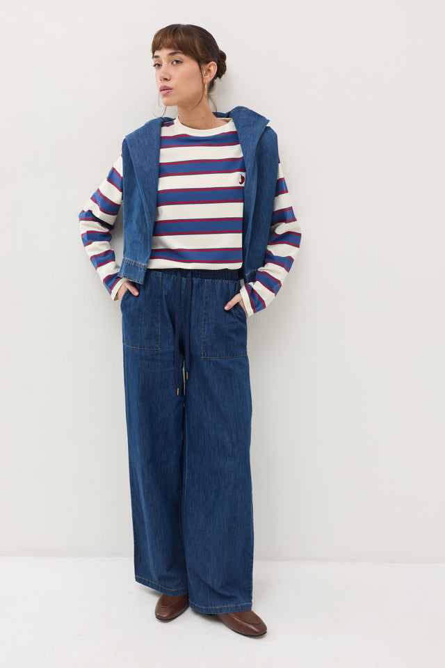 מכנסי ג'ינס זואי גומי במתניים וואש כחול כהה