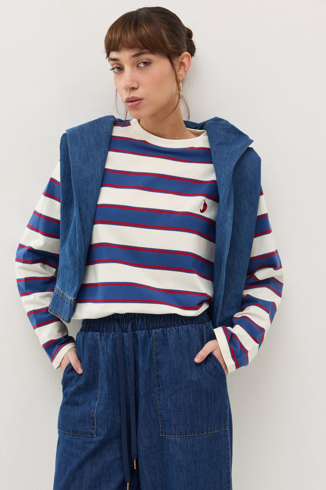 חולצת ספייסי כריות נשלפות פסים כחול אדום