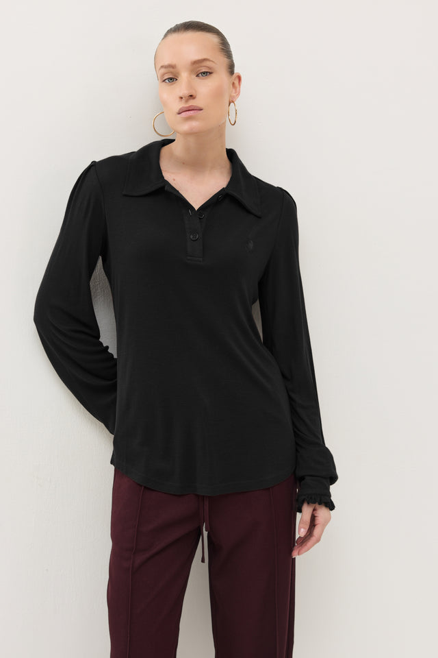 חולצת באן פולו שרוולים תפוחים שחורה