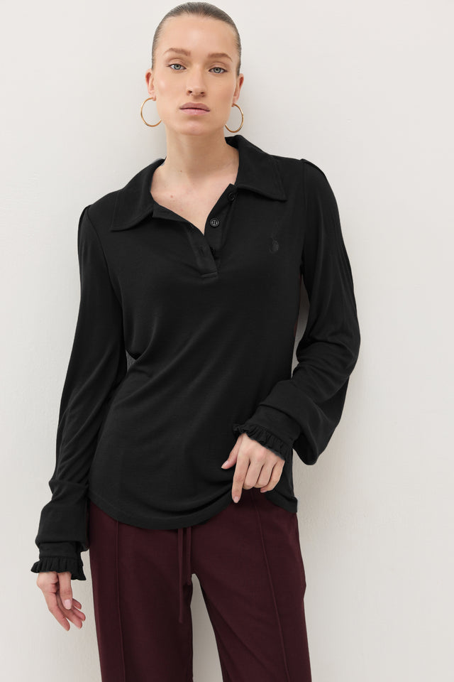 חולצת באן פולו שרוולים תפוחים שחורה