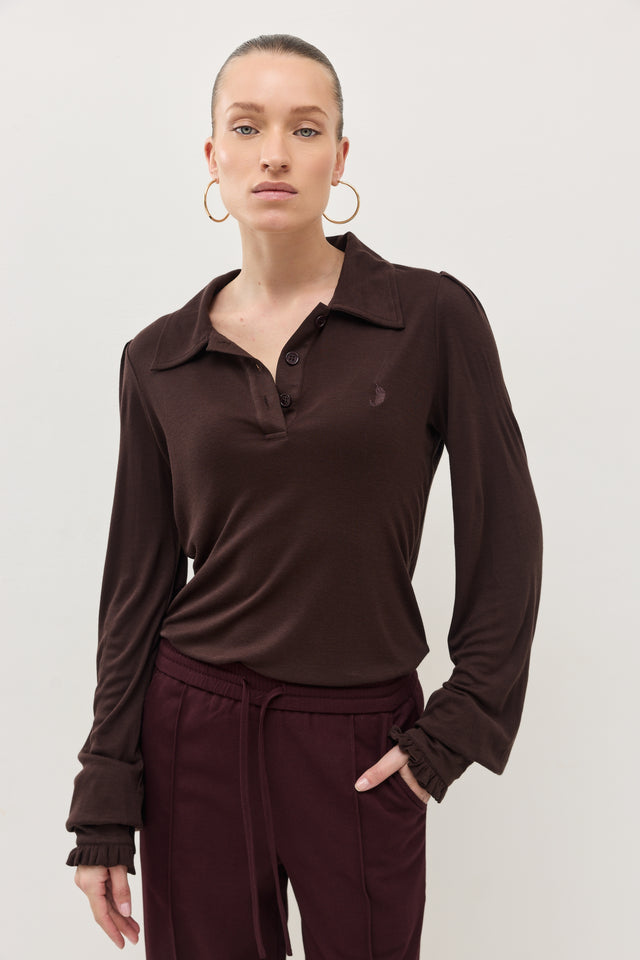 חולצת באן פולו שרוולים תפוחים חום שוקולד