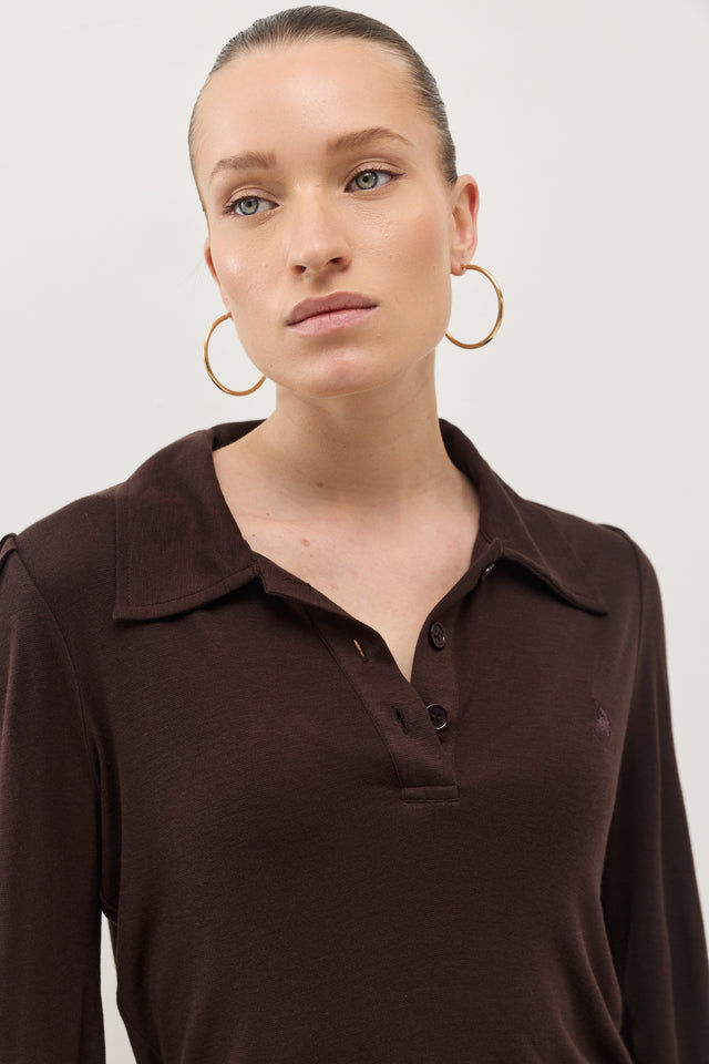 חולצת באן פולו שרוולים תפוחים חום שוקולד