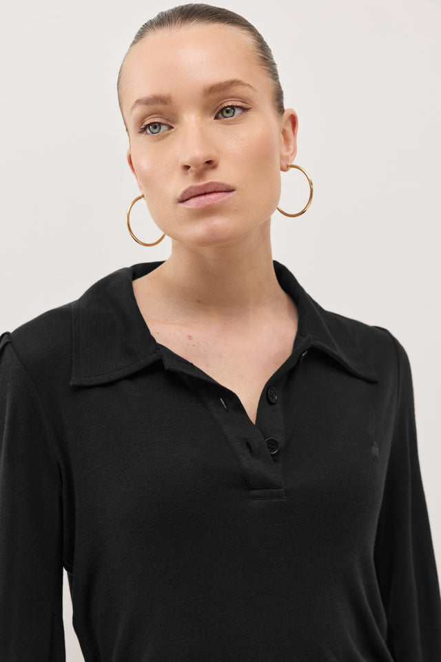 חולצת באן פולו שרוולים תפוחים שחורה