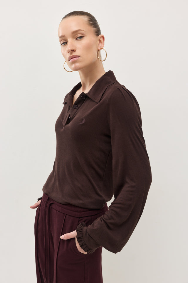 חולצת באן פולו שרוולים תפוחים חום שוקולד