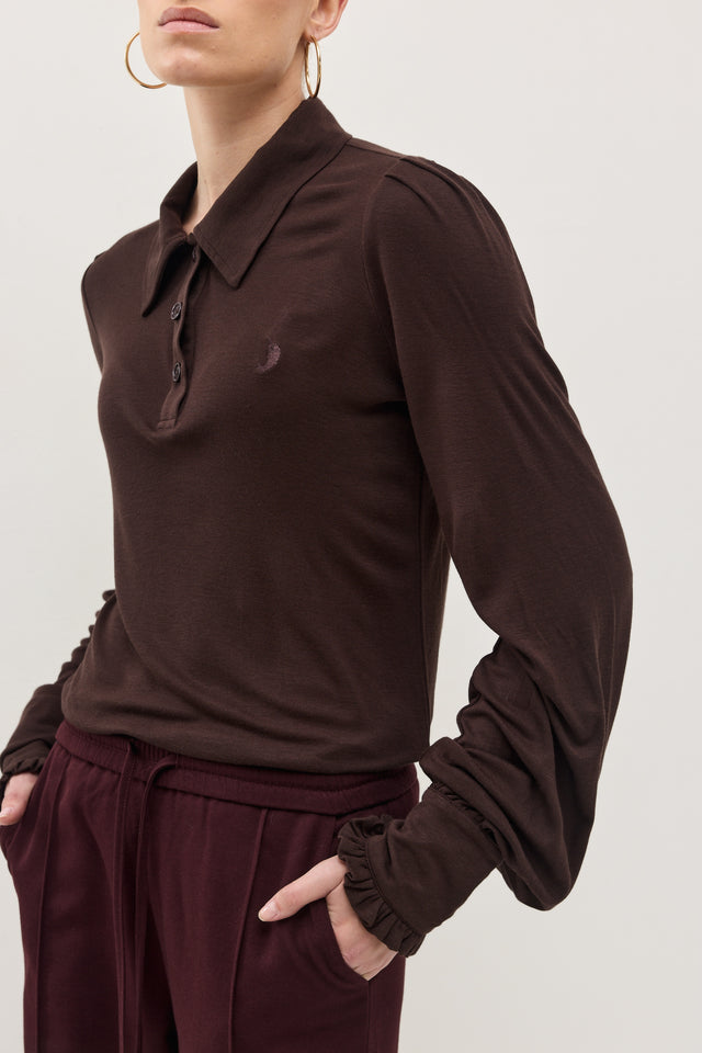 חולצת באן פולו שרוולים תפוחים חום שוקולד