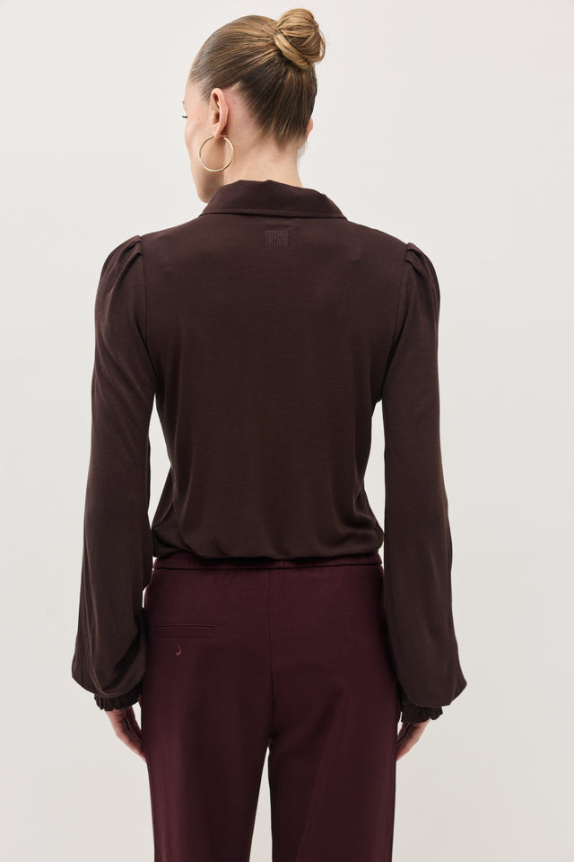 חולצת באן פולו שרוולים תפוחים חום שוקולד