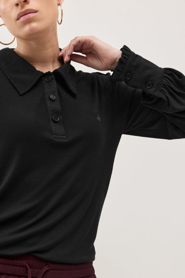 חולצת באן פולו שרוולים תפוחים שחורה